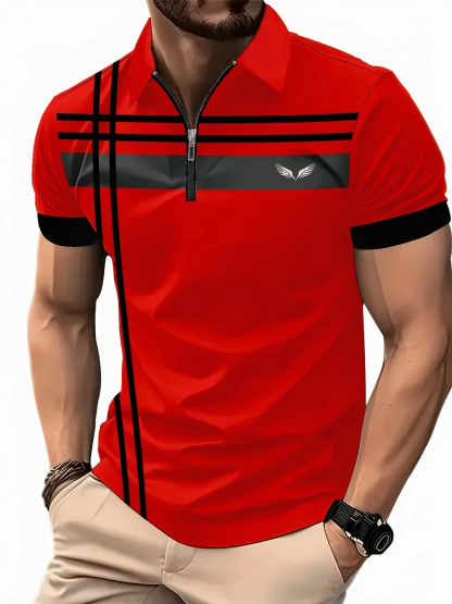 Men's Casual Business Zipper Short Sleeve Polo Shirt