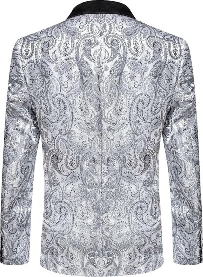 Men's Blazer One Button Shawl Lapel Tuxedo,Silver Grey Paisley