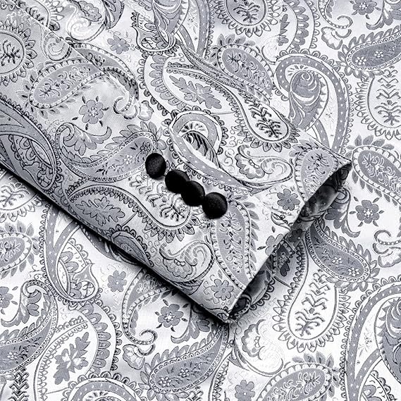 Men's Blazer One Button Shawl Lapel Tuxedo,Silver Grey Paisley