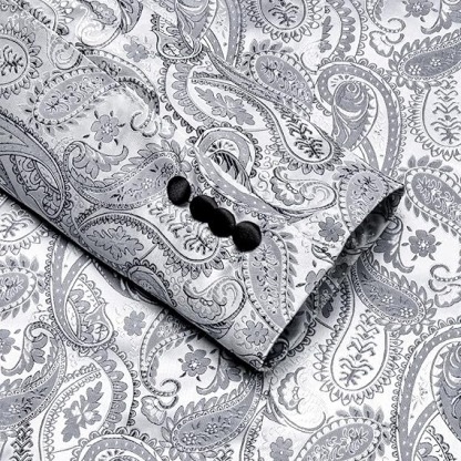 Men's Blazer One Button Shawl Lapel Tuxedo,Silver Grey Paisley