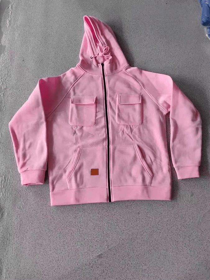 Men's Vintage Double Pocket Solid Color Comfort Zip Cardigan Jacket