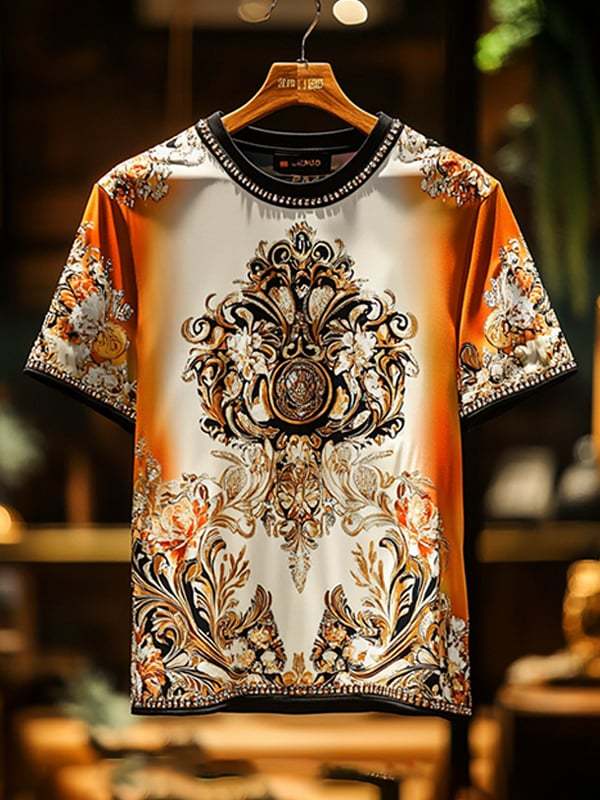Men's Business Luxury Printed 100% Cotton Short Sleeve T-Shirt