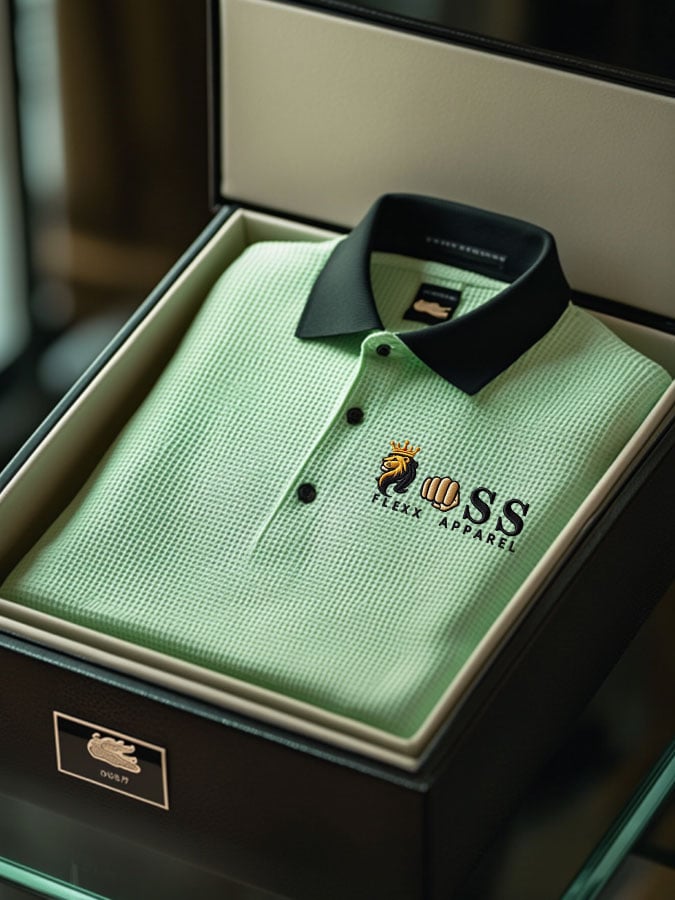 Men's Fashion Business Style Letter Printed Waffle Casual POLO Shirt