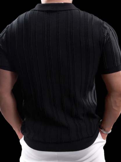 Men's Solid Color Knitted Jacquard Zipper Polo T-Shirt