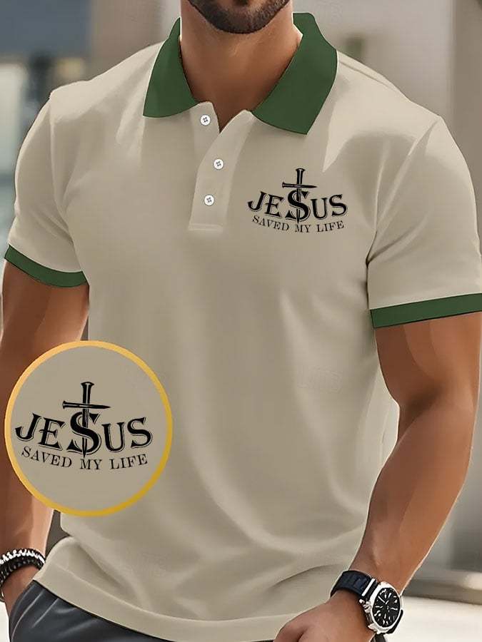 Men'S Jesus Saved My Life Print Polo Shirt