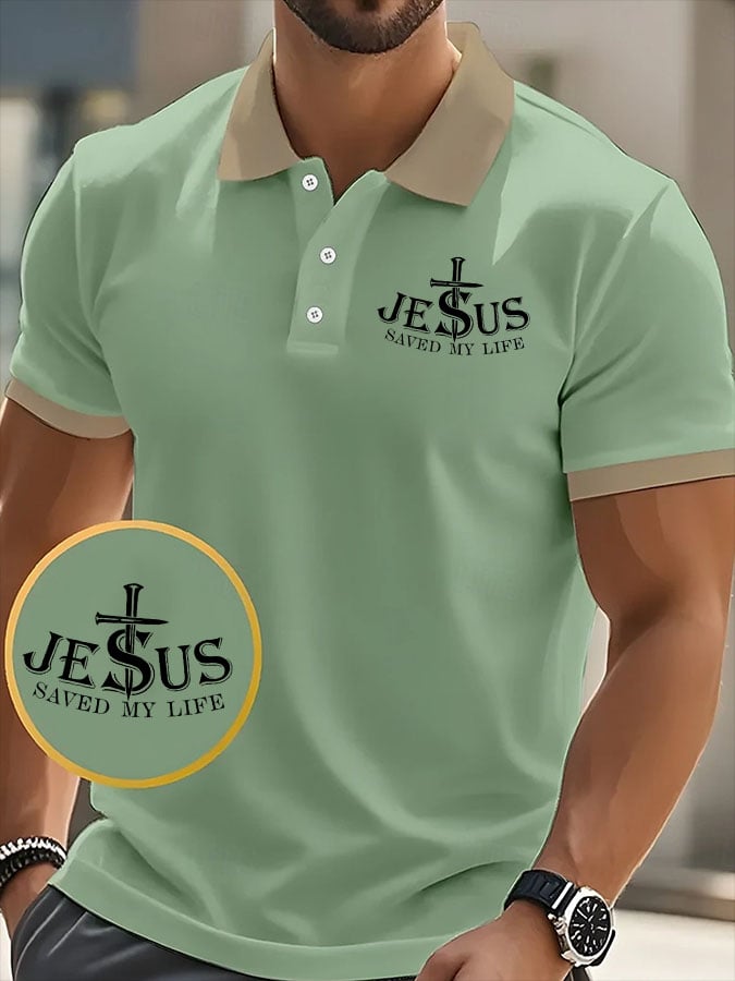 Men'S Jesus Saved My Life Print Polo Shirt