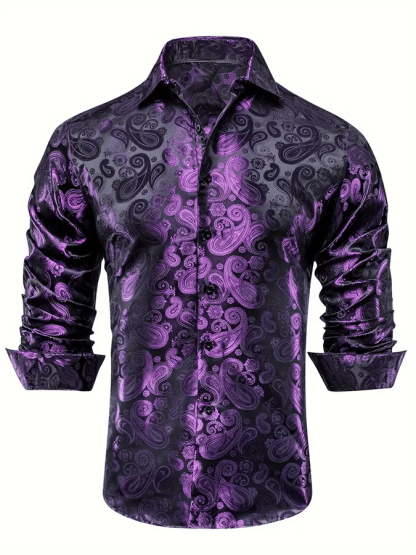 Men's Silk Business Luxury Design Printed Long Sleeve Shirt