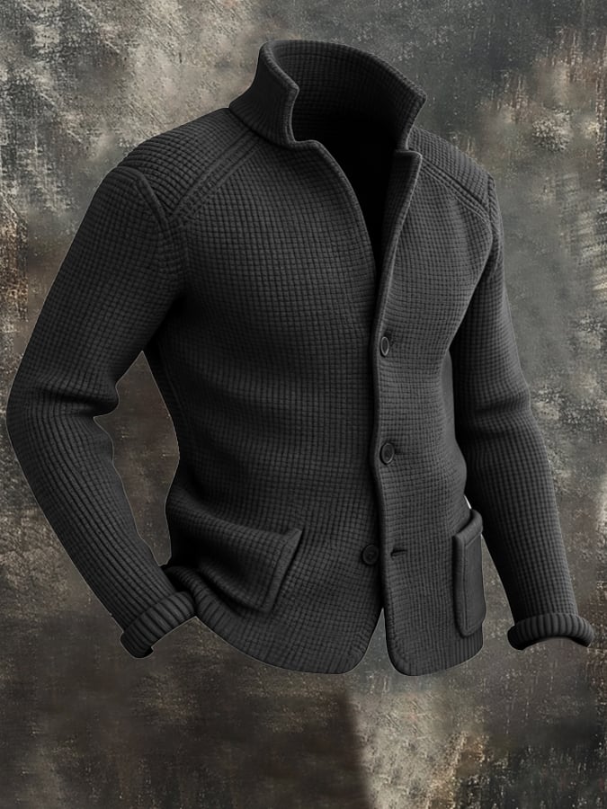 Men's Retro Warm Stand Collar Knitted Cardigan Jacket