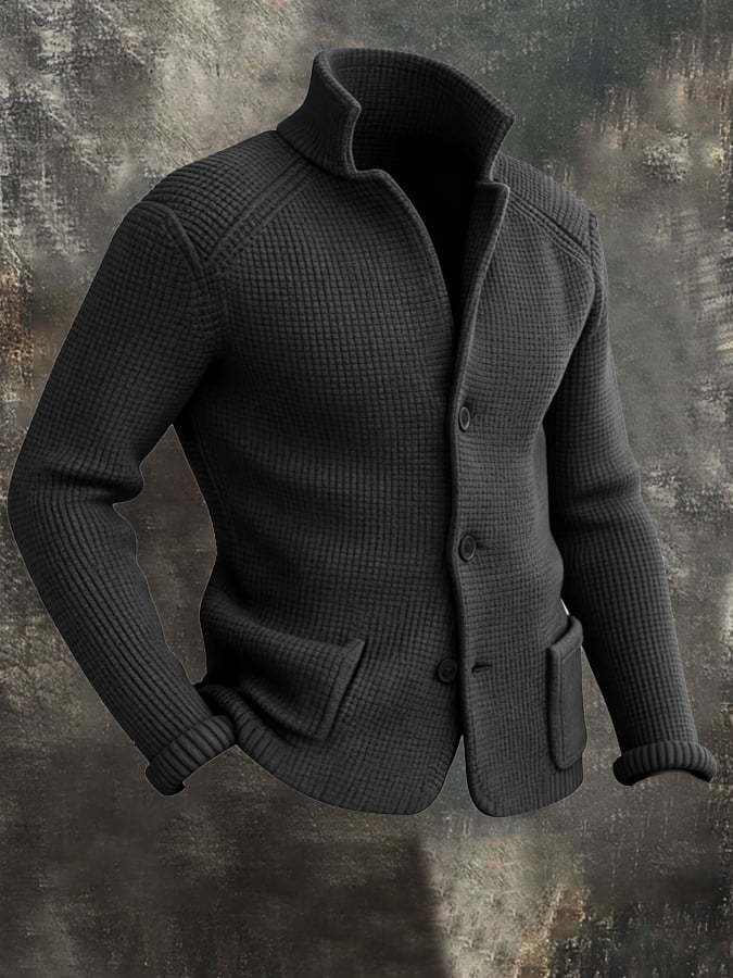 Men's Retro Warm Stand Collar Knitted Cardigan Jacket