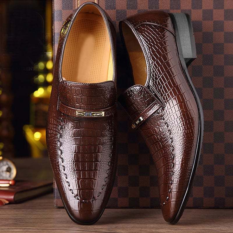 Men's Comfortable British Business Wedding Casual Imitation Crocodile 
