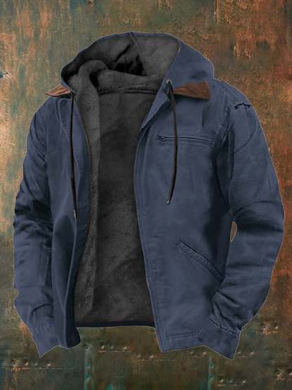 Men's Retro Western Style Multi-Pocket Fleece  Jacket