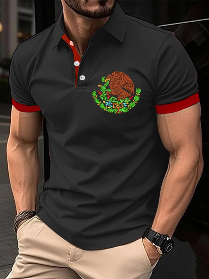 Men's Mexican Independence Day Flag Print Polo Shirt