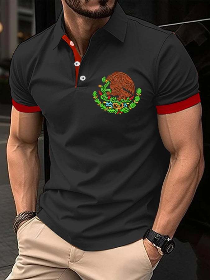 Men's Mexican Independence Day Flag Print Polo Shirt