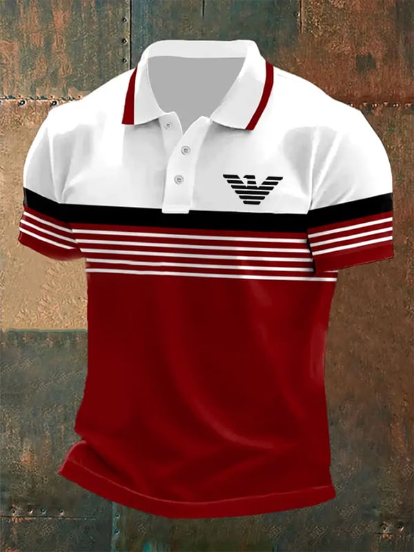 Men's Business Print Short Sleeve Button-Down Polo Shirt