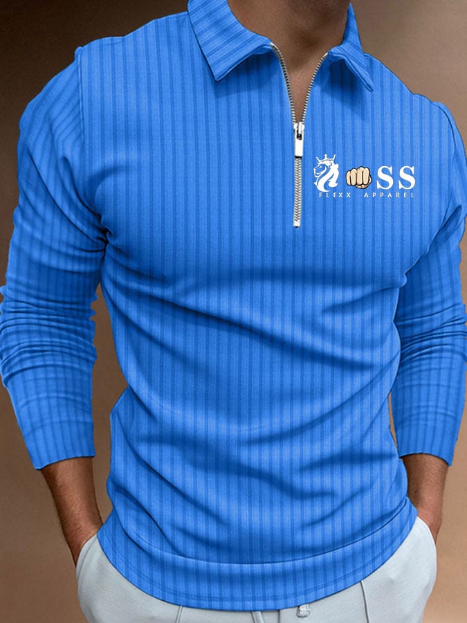 Men's Letter Stripe Printed Pullover Casual Polo Shirt