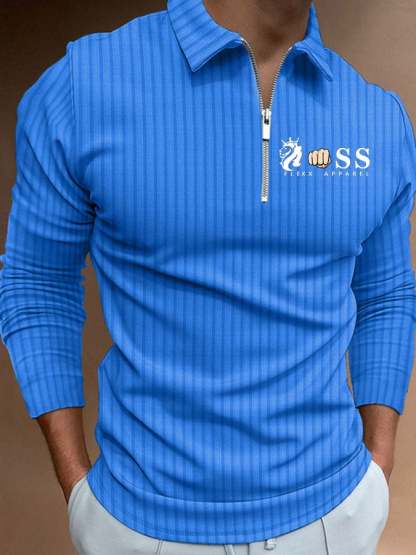 Men's Letter Stripe Printed Pullover Casual Polo Shirt