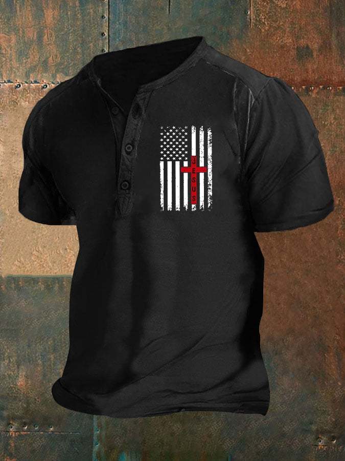 Men's JESUS American Flag Cross Print Polo Shirt
