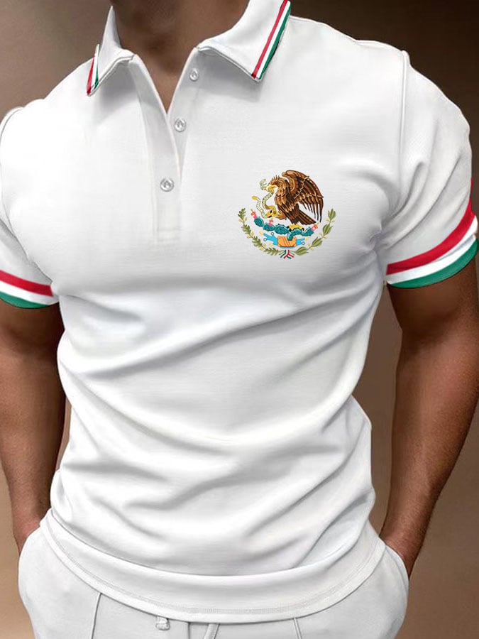 Men's Mexican Flag Print Polo Shirt