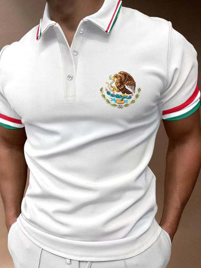 Men's Mexican Flag Print Polo Shirt