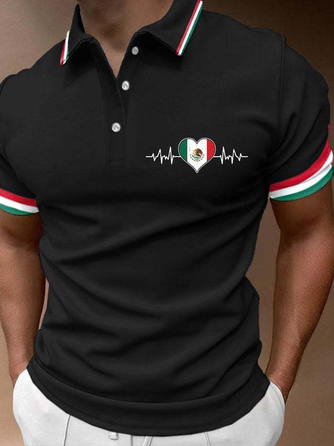 Men's Mexican Flag Print Polo Shirt