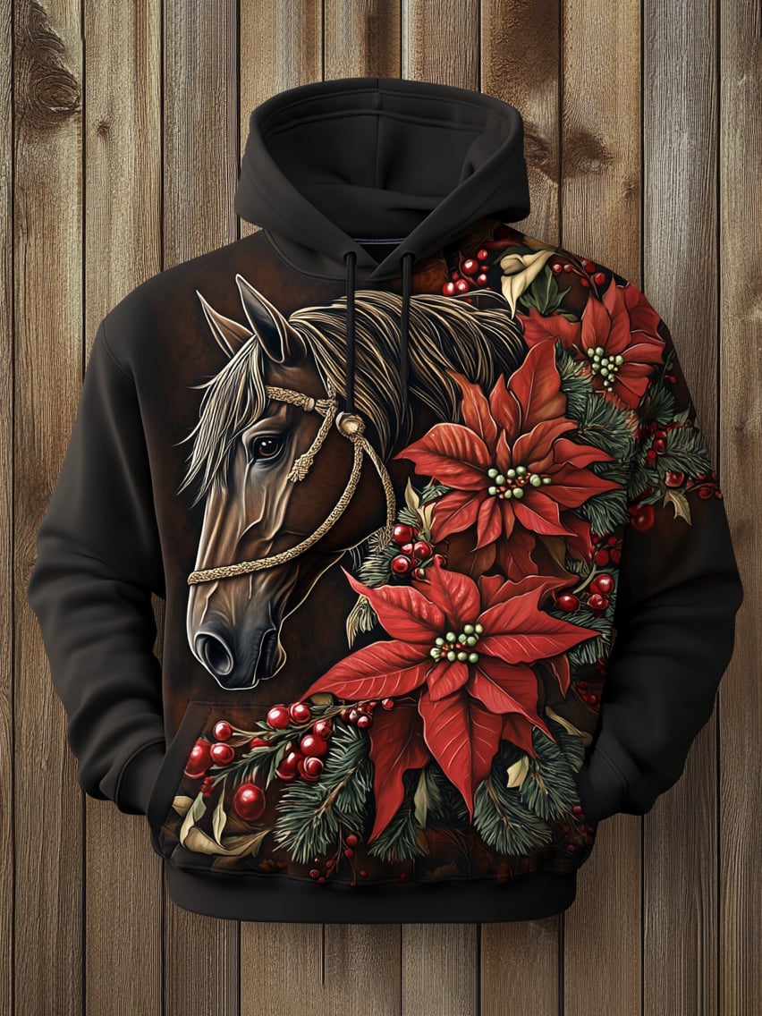 Men's Retro Horse Print Casual Hoodie