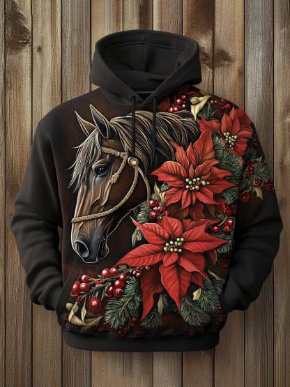 Men's Retro Horse Print Casual Hoodie