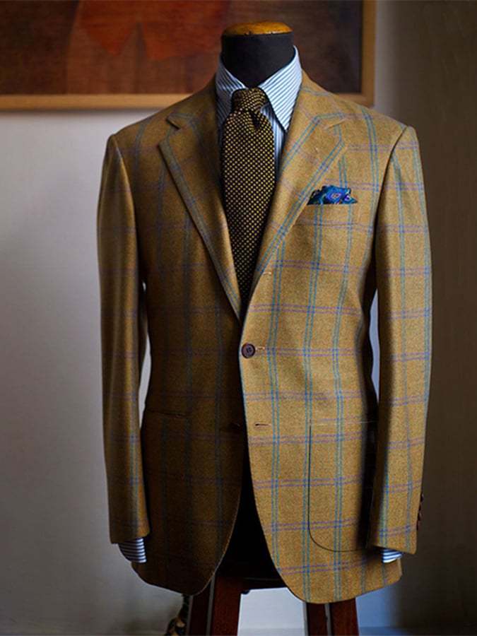 Men's Vintage Single-Breasted Plaid Gentleman's Business Suit Jacket