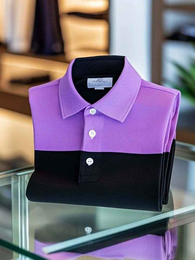 Men's Smart Casual Colorblock Logo Button Short Sleeve Polo Shirt