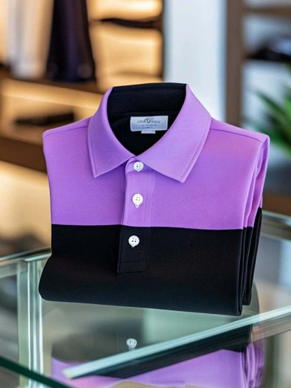 Men's Smart Casual Colorblock Logo Button Short Sleeve Polo Shirt