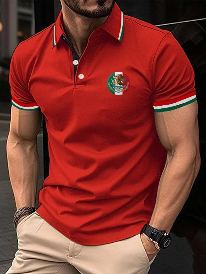 Men's Mexican Independence Day Flag Print Polo Shirt