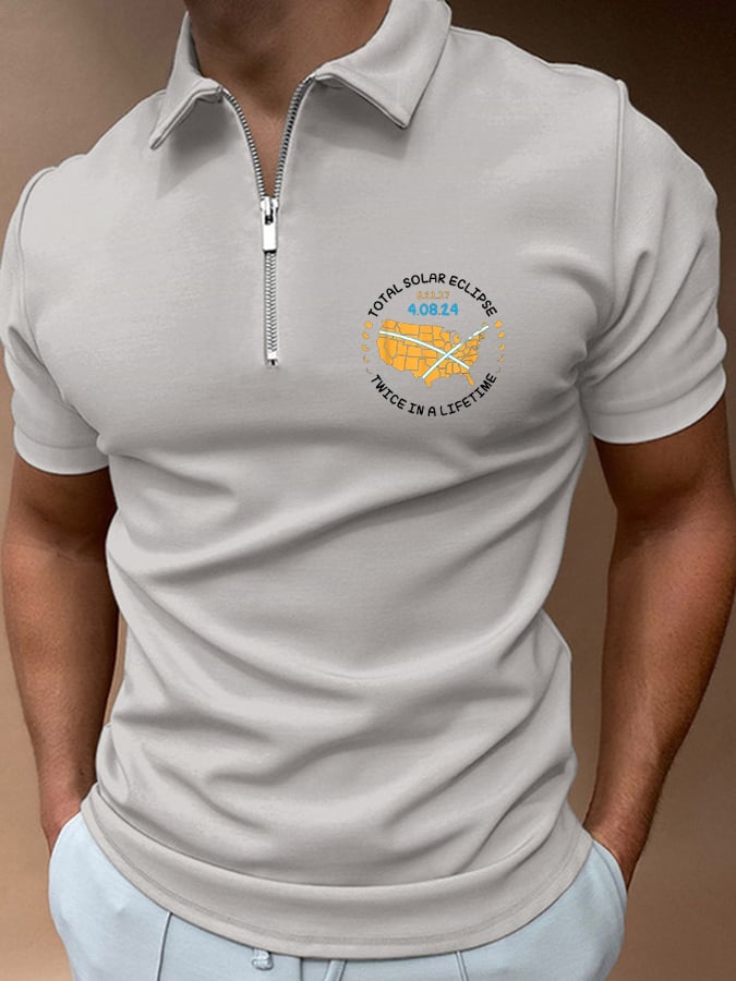 Men's Twice In A Lifetime Total Solar Eclipse Print Casual Polo Shirt