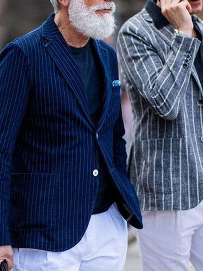 Men's Business Casual Slim Fit Striped Suit Jacket
