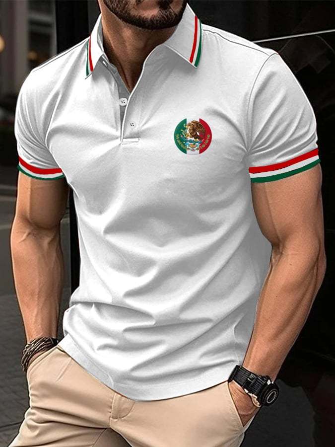 Men's Mexican Independence Day Flag Print Polo Shirt