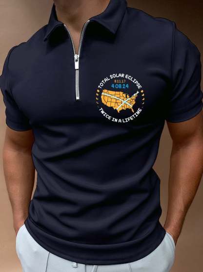 Men's Twice In A Lifetime Total Solar Eclipse Print Casual Polo Shirt