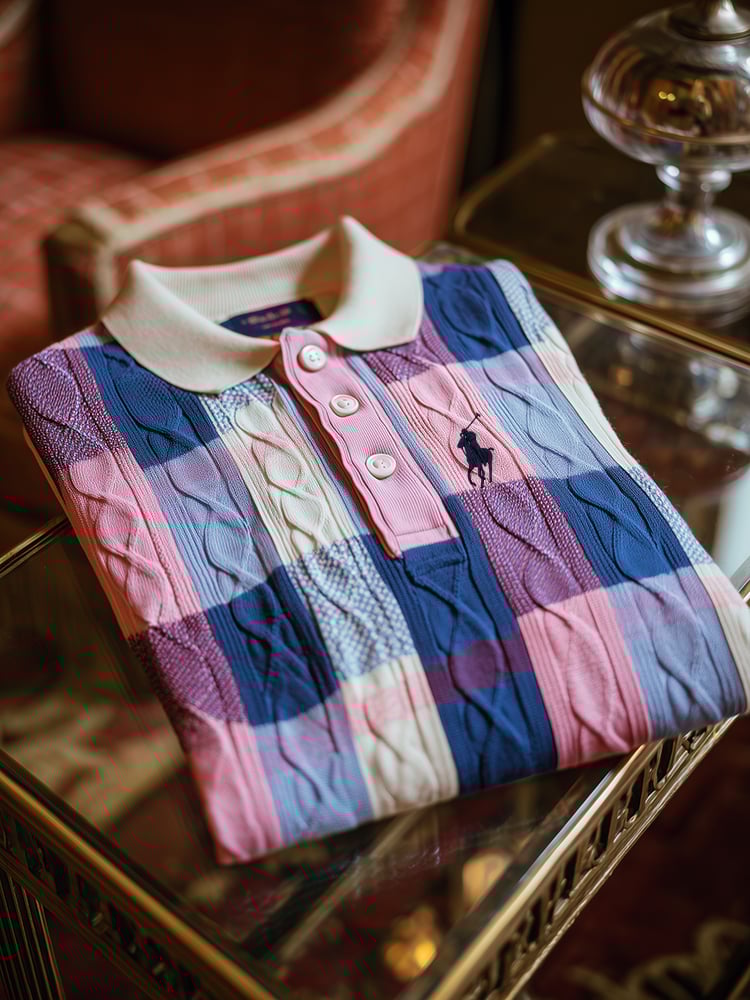 Men's Classic Business Casual Short Sleeve Cable Texture Polo Shirt