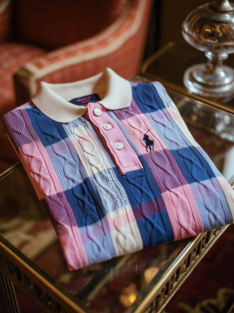 Men's Classic Business Casual Short Sleeve Cable Texture Polo Shirt