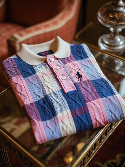 Men's Classic Business Casual Short Sleeve Cable Texture Polo Shirt