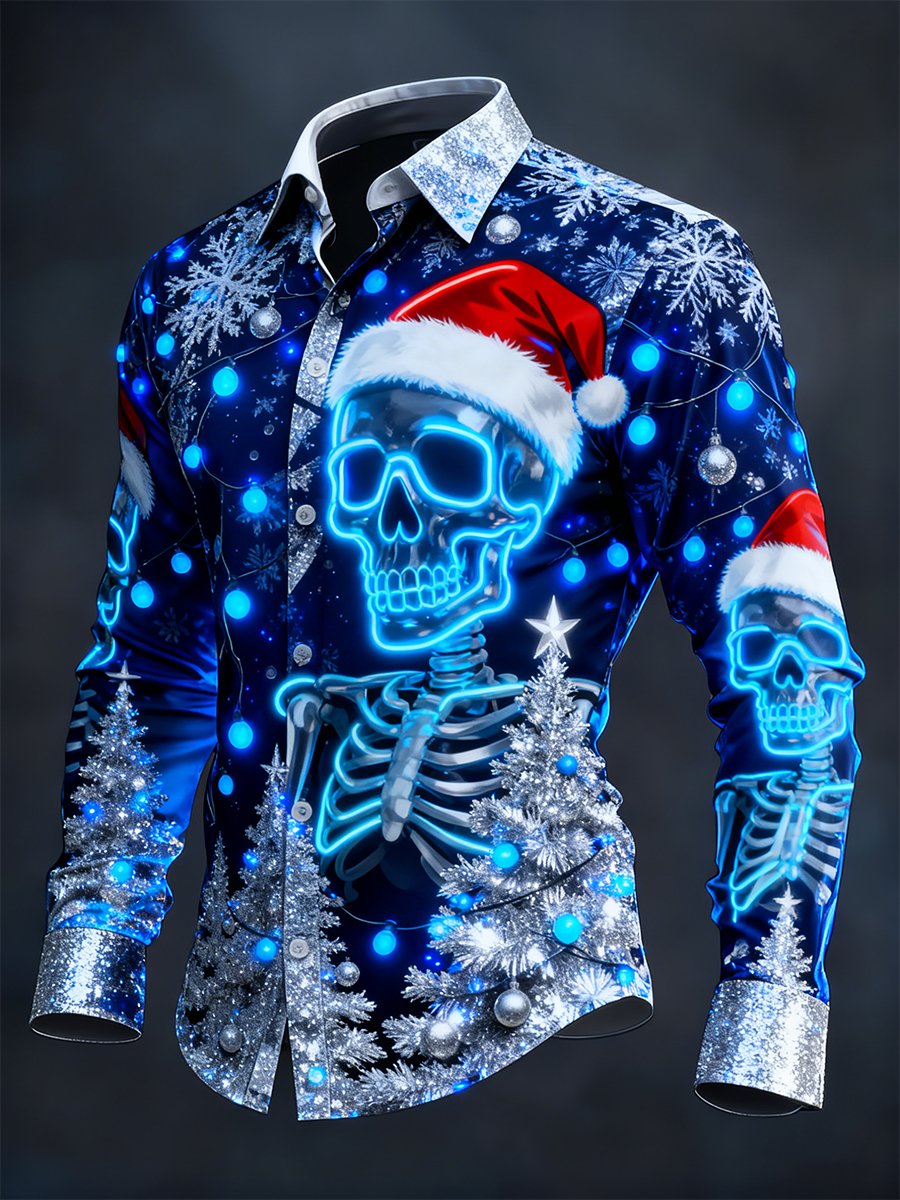 Men's Retro Christmas Skull Long-Sleeved Shirt