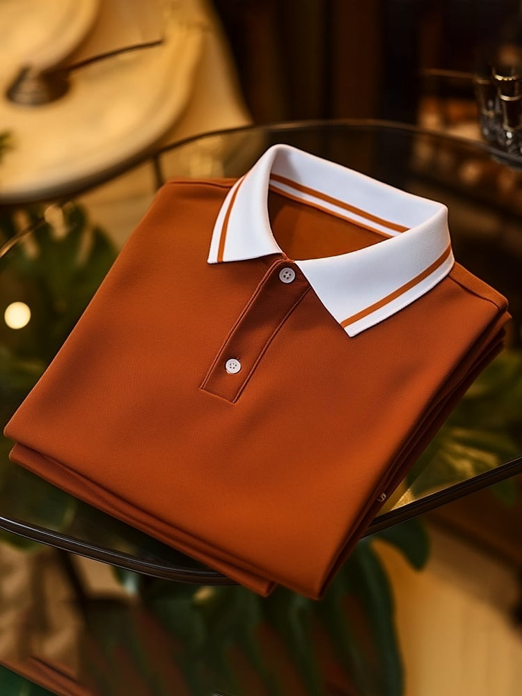 Men's Classic Business Logo Button Short Sleeve Polo Shirt