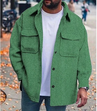 Men's Stylish Herringbone Print Pocket Button Lapel Jacket