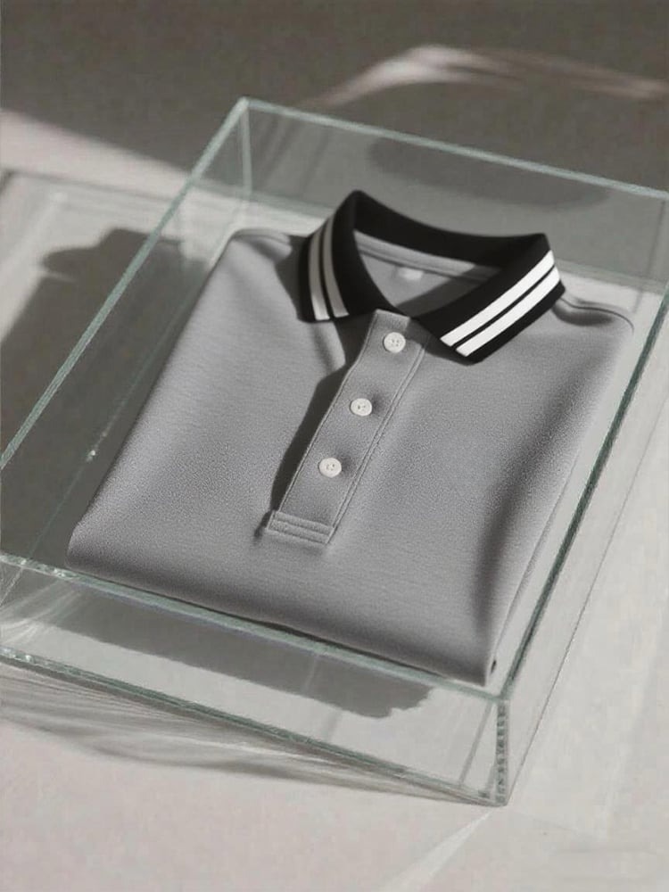 Men's Business Casual Logo Button Short Sleeve Polo Shirt