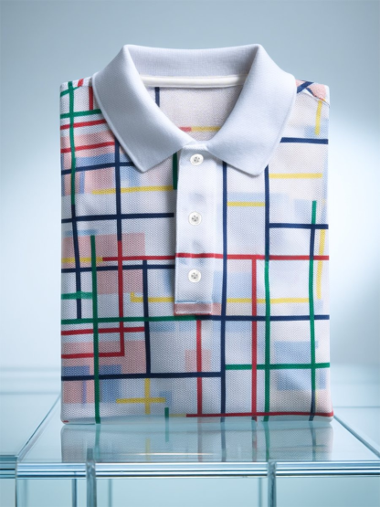 Men's Business Casual Mondrian Geometric Art Button Short Sleeve Polo Shirt