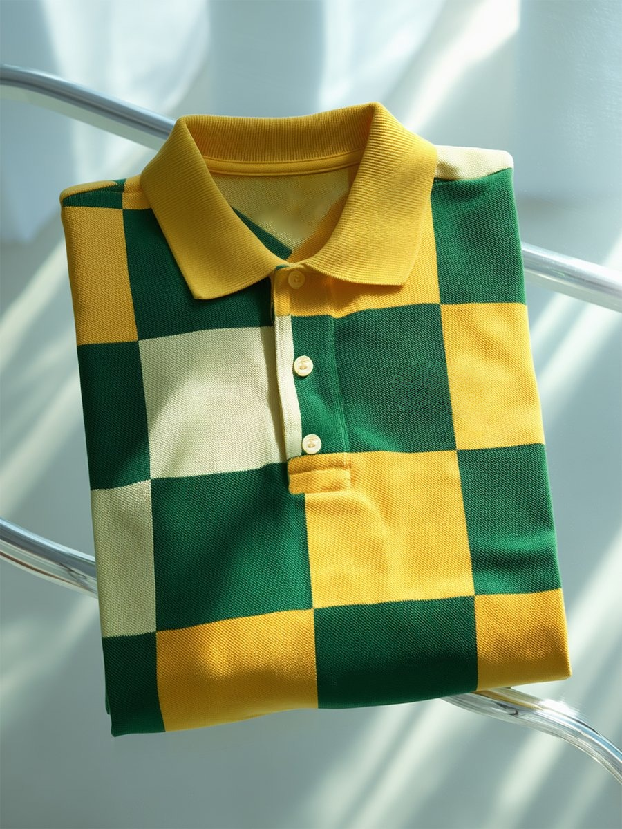 Men's Business Casual  Geometric Art Button Short Sleeve Polo Shirt