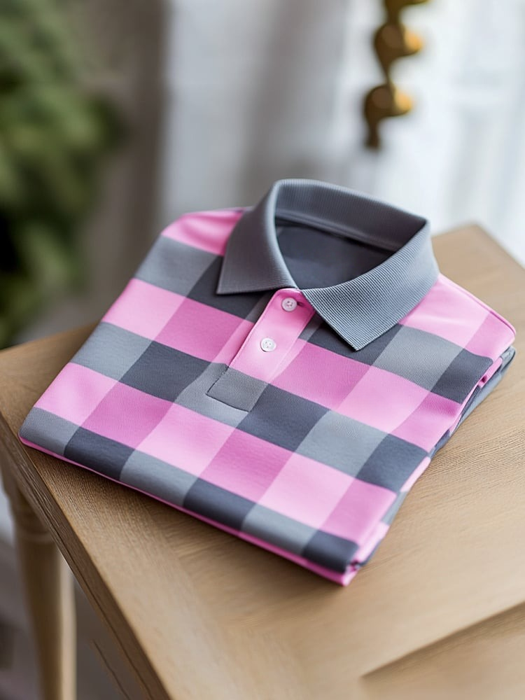 Men's Classic Business Logo Button Short Sleeve Polo Shirt