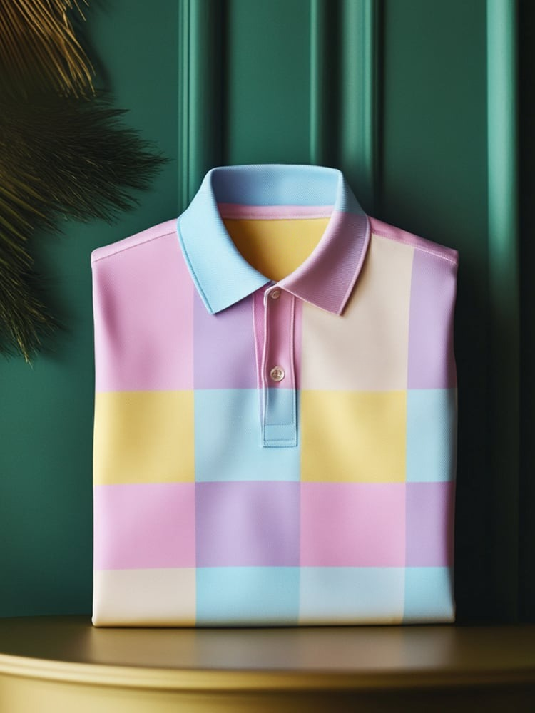 Men's Classic Business Logo Button Short Sleeve Polo Shirt