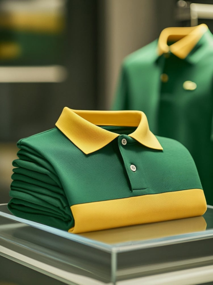 Men's Smart Casual Colorblock Logo Button Short Sleeve Polo Shirt