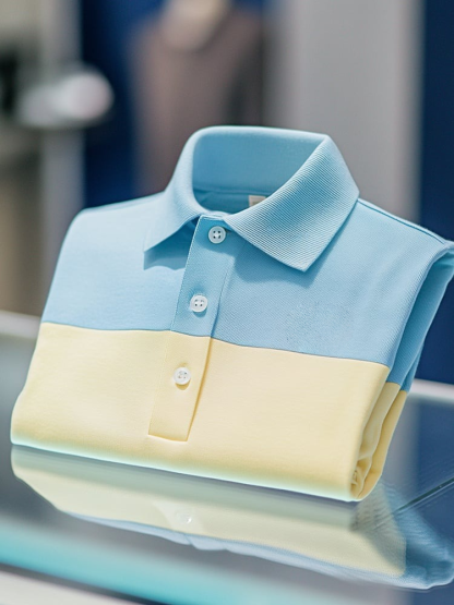 Men's Smart Casual Colorblock Logo Button Short Sleeve Polo Shirt