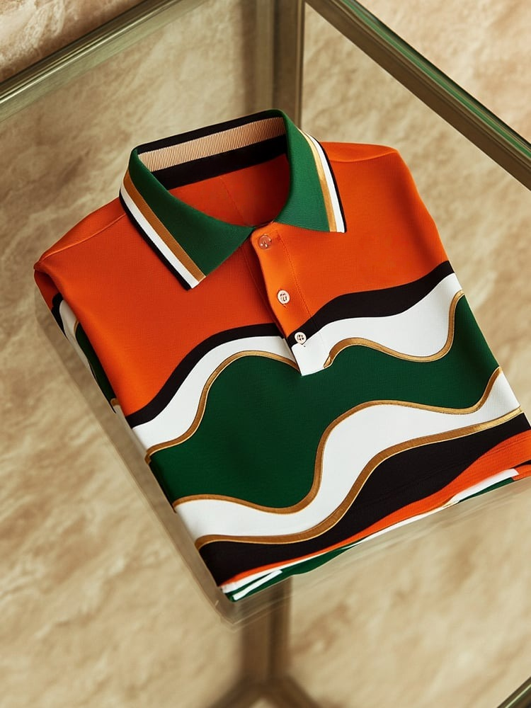 Men's Fashion Casual Wave Logo Button Short Sleeve Polo Shirt