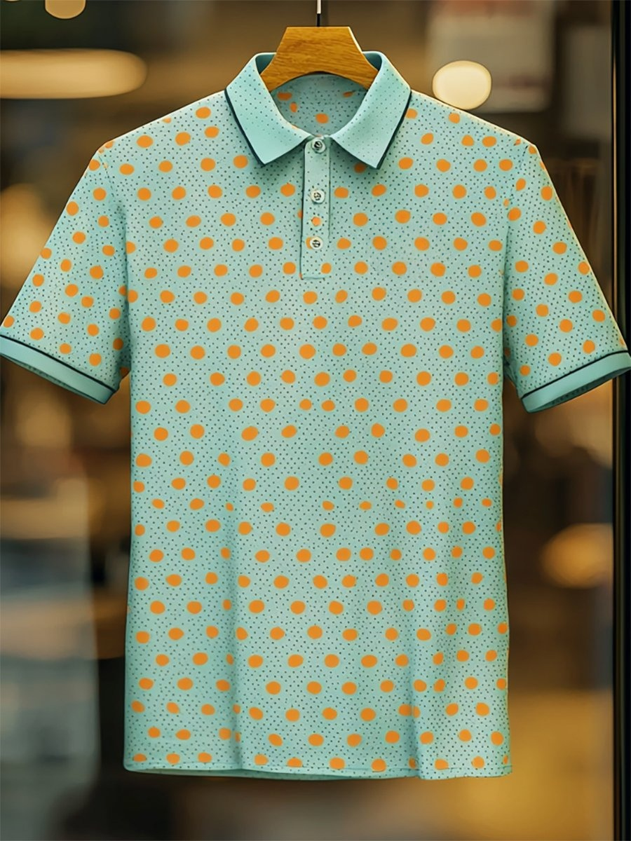 Men's Business Casual Polka Dot Art Button Short Sleeve Polo Shirt