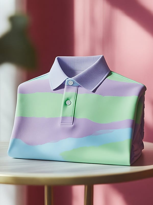 Men's Classic Business Contrast Colorblock Logo Button Short Sleeve Po